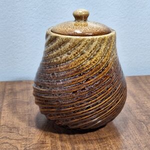 Studio Art Glazed Brown Thread Swirl Pottery 3 Piece Votive Candle Holder 6 Inch